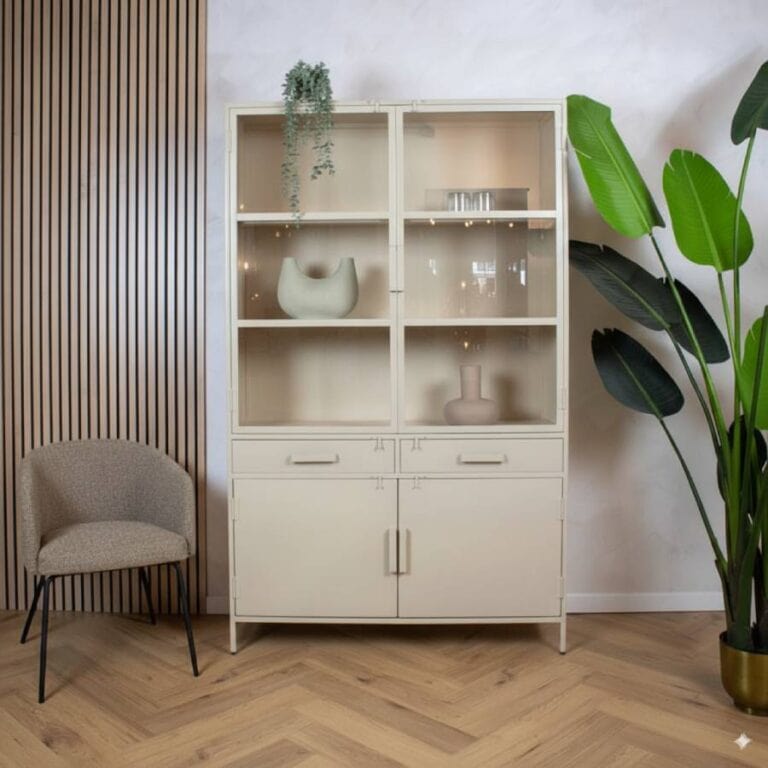 Figue vitrinekast industrieel taupe binnenkant 120cm