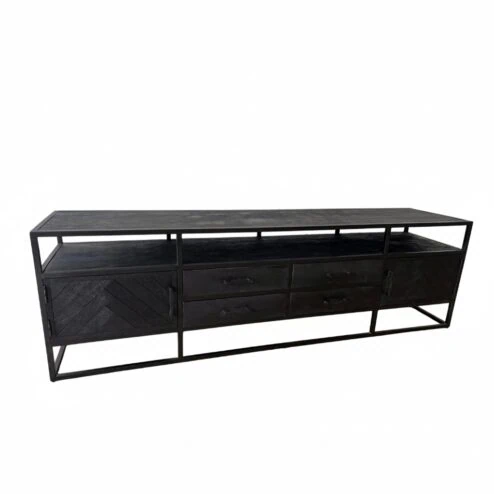 Scandi tv meubel 200cm visgraat 2 deuren 4 lades