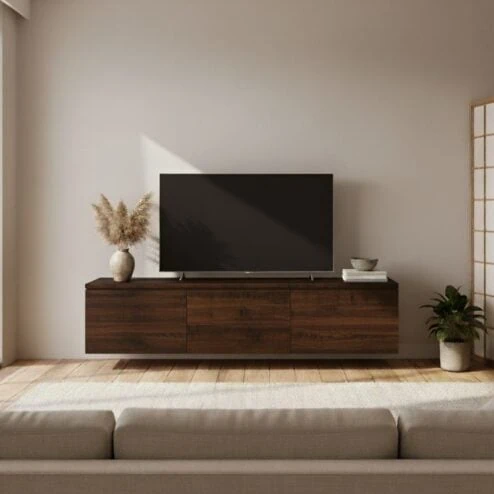 Halmsford Zwevend Tv meubel hoog Dark mango - Zelf samenstellen