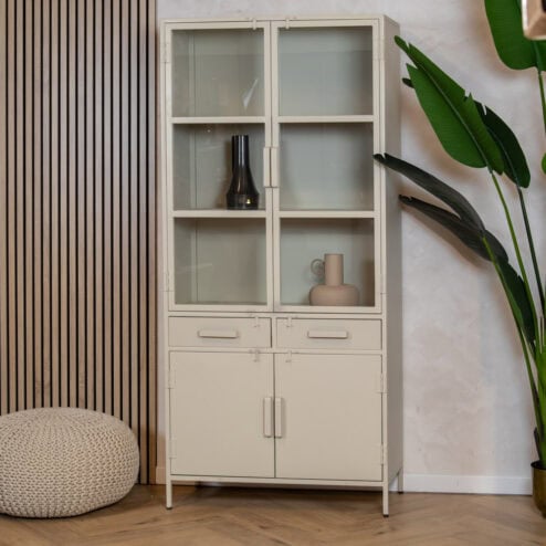 Figue vitrinekast industrieel taupe binnenkant 90cm