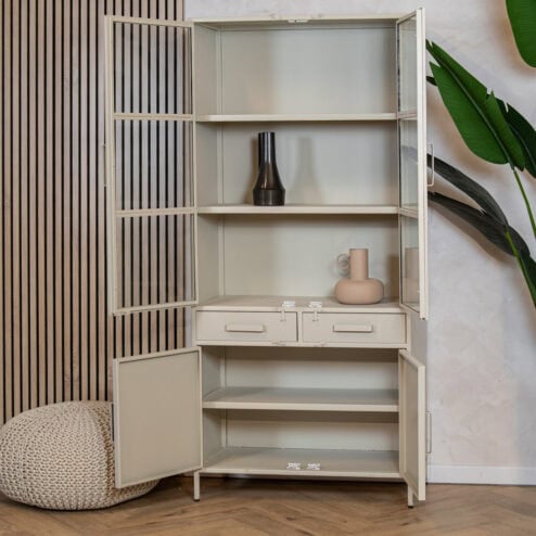 Figue vitrinekast industrieel taupe binnenkant 90cm