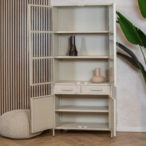 Figue vitrinekast industrieel taupe binnenkant 90cm