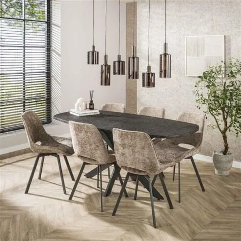 Lopez Eettafel deens ovaal Metallic grijs 180cm
