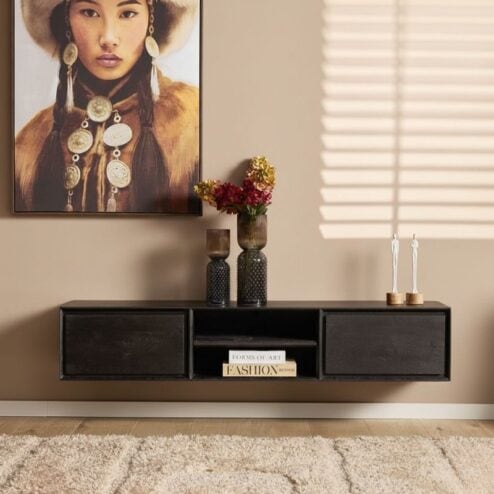 Tony Zwevend Tv meubel Zwart Mangohout 160 cm