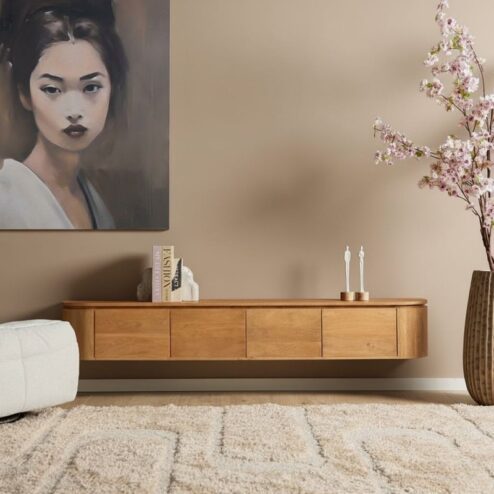 Evi Zwevend Tv meubel Naturel Mangohout 200cm