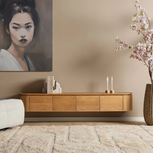 Evi Zwevend Tv meubel Naturel Mangohout 200cm (schadedeal 62)