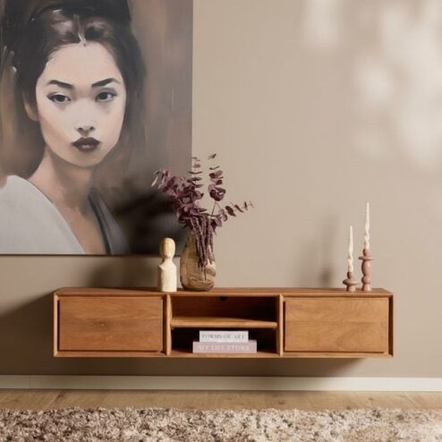 Tony Zwevend Tv meubel Naturel Mangohout 160 cm