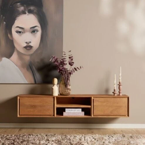 Tony Zwevend Tv meubel Naturel Mangohout 160 cm