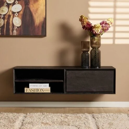 Tony Zwevend Tv meubel Zwart Mangohout 120 cm