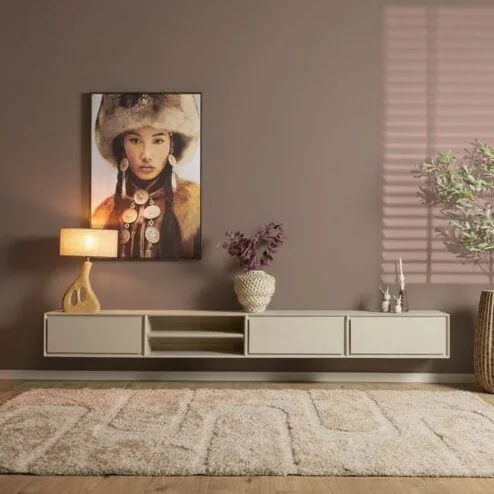 Tony Zwevend Tv meubel Zand Mangohout 280 cm