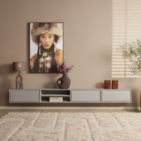 Tony Zwevend Tv meubel Taupe Mangohout 240 cm