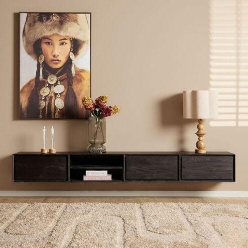 Tony Zwevend Tv meubel Zwart Mangohout 240 cm