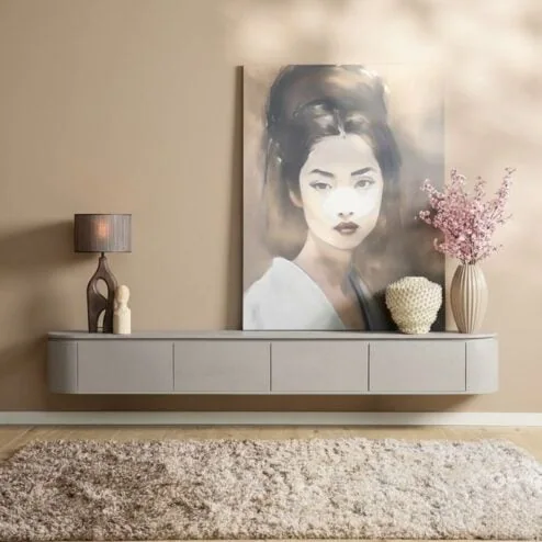 Evi Zwevend Tv meubel Taupe Mangohout 240cm