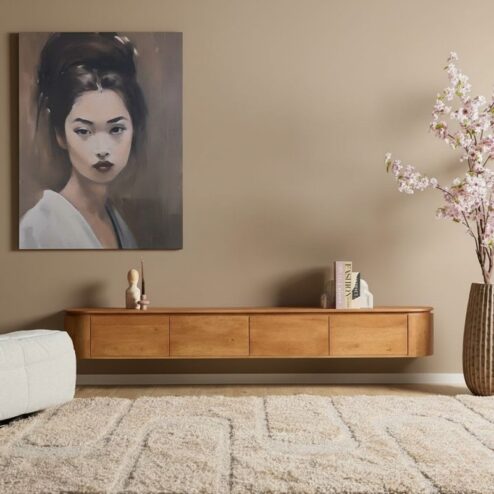 Evi Zwevend Tv meubel Naturel Mangohout 240cm