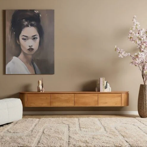 Evi Zwevend Tv meubel Naturel Mangohout 240cm