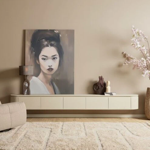 Evi Zwevend Tv meubel Zand Mangohout 280cm