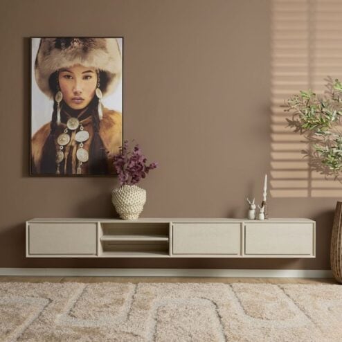 Tony Zwevend Tv meubel Zand Mangohout 240 cm