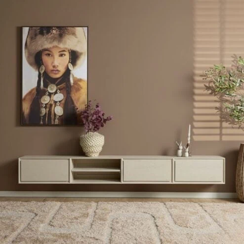 Tony Zwevend Tv meubel Zand Mangohout 240 cm