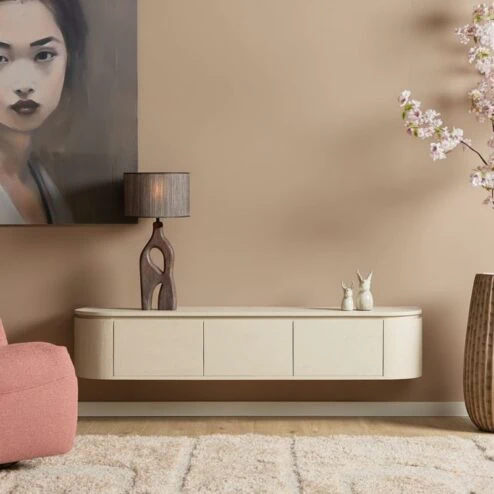 Evi Zwevend Tv meubel Zand Mangohout 160cm