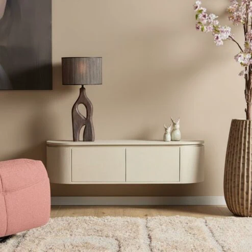 Evi Zwevend Tv meubel Zand Mangohout 120cm