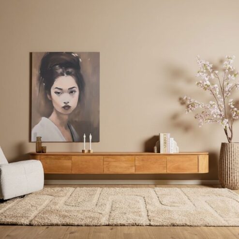 Evi Zwevend Tv meubel Naturel Mangohout 280cm