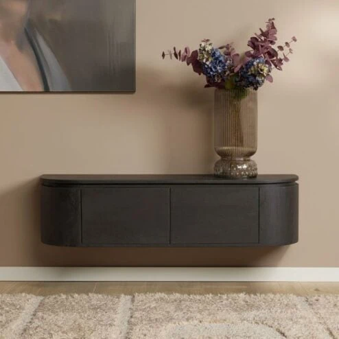 Evi Zwevend Tv meubel Zwart Mangohout 120cm