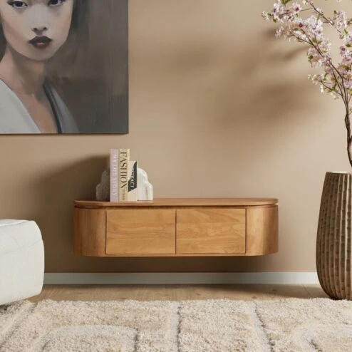 Evi Zwevend Tv meubel Naturel Mangohout 120cm