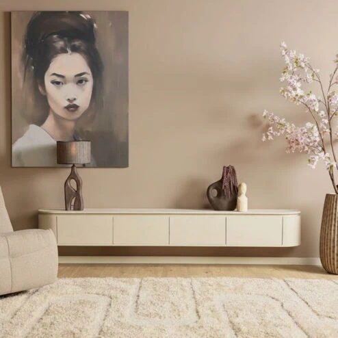 Evi Zwevend Tv meubel Zand Mangohout 240cm