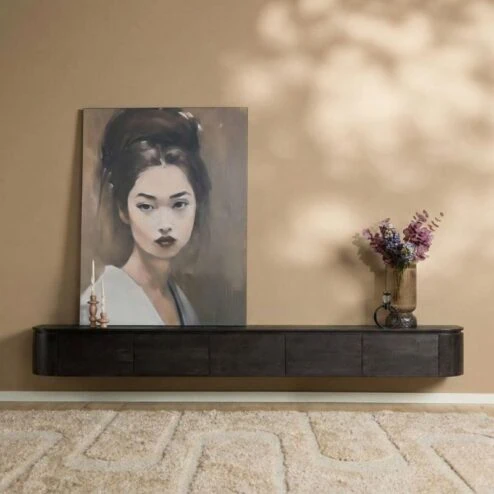 Evi Zwevend Tv meubel Zwart Mangohout 280cm