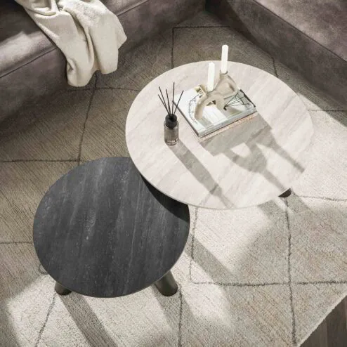 Lex Salontafel set van 2 rond keramiek travertin
