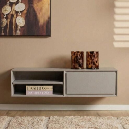 Tony Zwevend Tv meubel Taupe Mangohout 120 cm