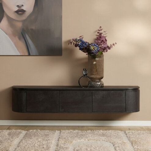 Evi Zwevend Tv meubel Zwart Mangohout 160cm