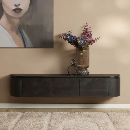 Evi Zwevend Tv meubel Zwart Mangohout 160cm