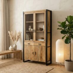 Britt vitrinekast industrieel mangohout hoog 115cmx200cm