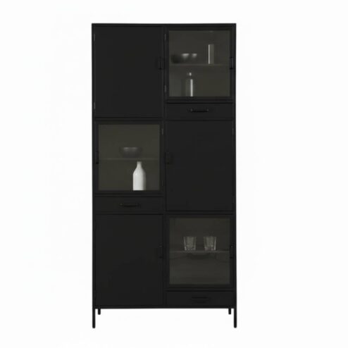 Figue vitrinekast zwart 3 lade 6 deur 90cm