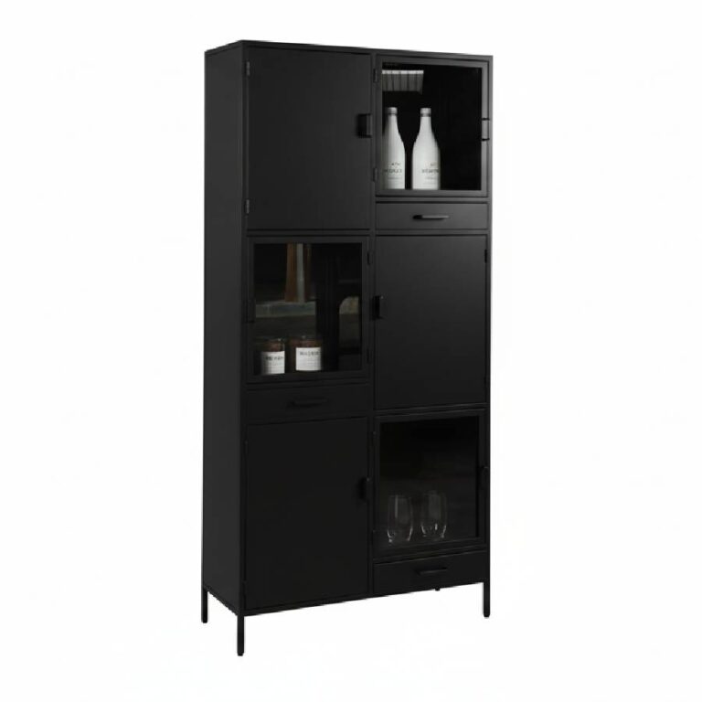 Figue vitrinekast zwart 3 lade 6 deur 90cm