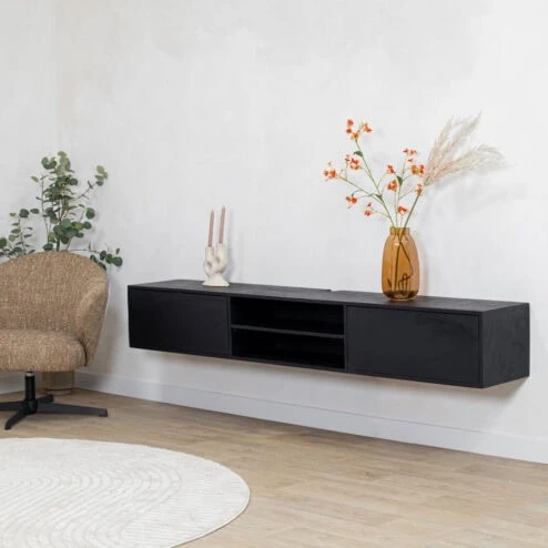 Sigge Zwevend Tv meubel zwart 200cm