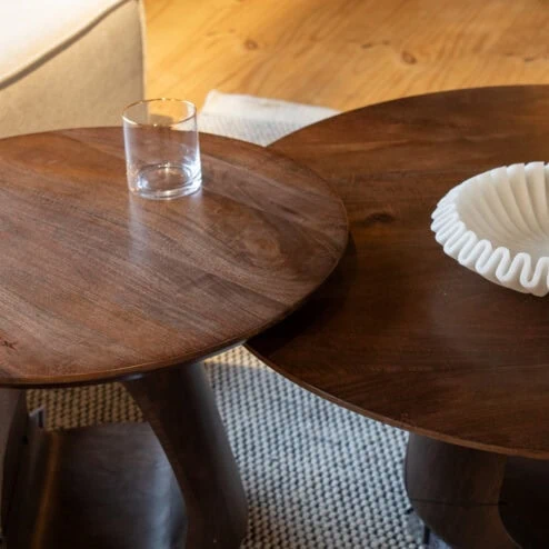 Mike Salontafel set van 2 large & small Walnoot