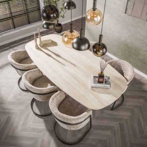 Danique Eettafel deens ovaal Travertine 215cm