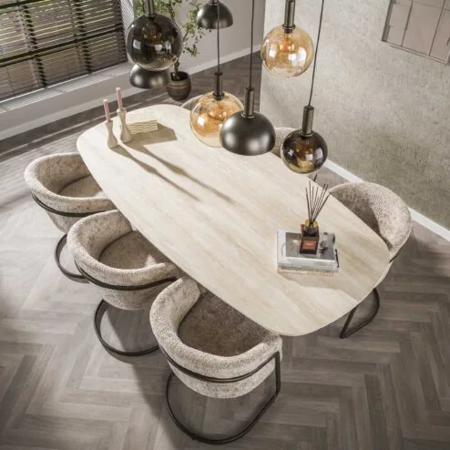Danique Eettafel deens ovaal Travertine 215cm