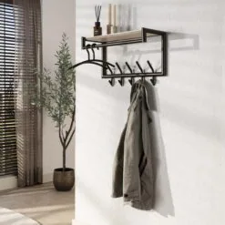 Fenna Kapstok met hoedenplank 10 haken Travertine 65cm