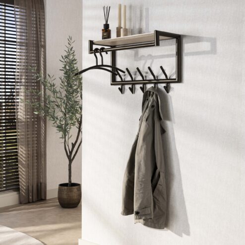 Fenna Kapstok met hoedenplank 10 haken Travertine 65cm