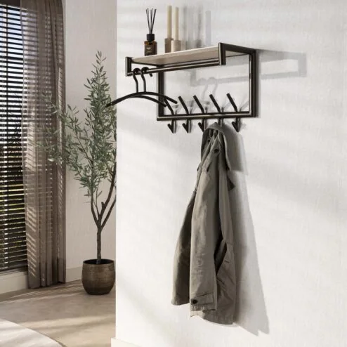 Fenna Kapstok met hoedenplank 10 haken Travertine 65cm