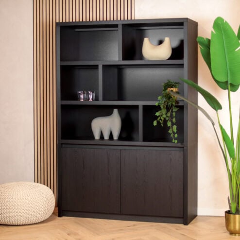 Kiara Vakkenkast 2-deur 6-vaks Zwart 138cm
