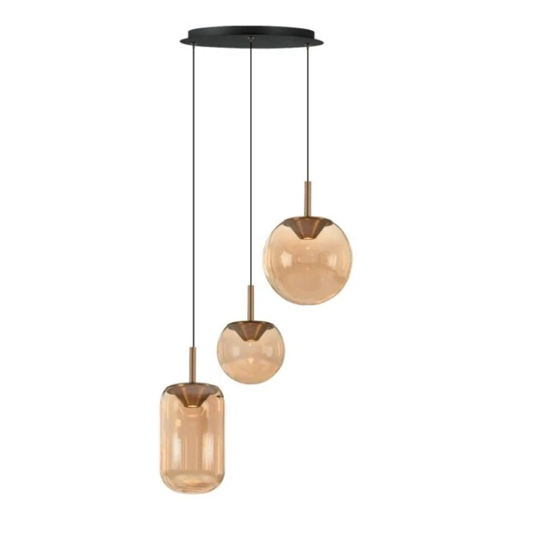 Liam 3-lichts getrapte Hanglamp Amber glas