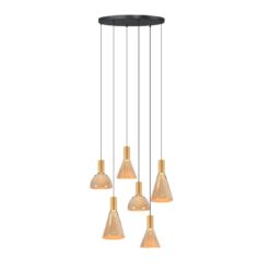 Marlo 6-lichts getrapte Hanglamp Amber glas