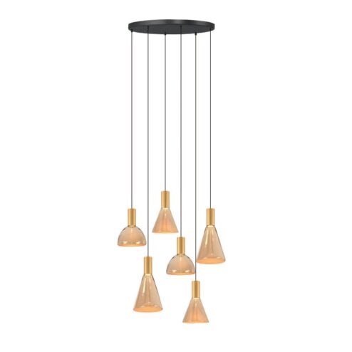 Marlo 6-lichts getrapte Hanglamp Amber glas
