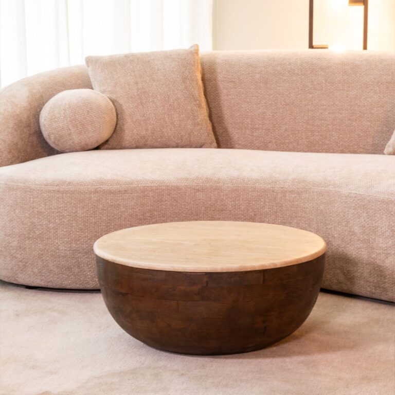 Bowl Salontafel rond Espresso Travertin 70 cm