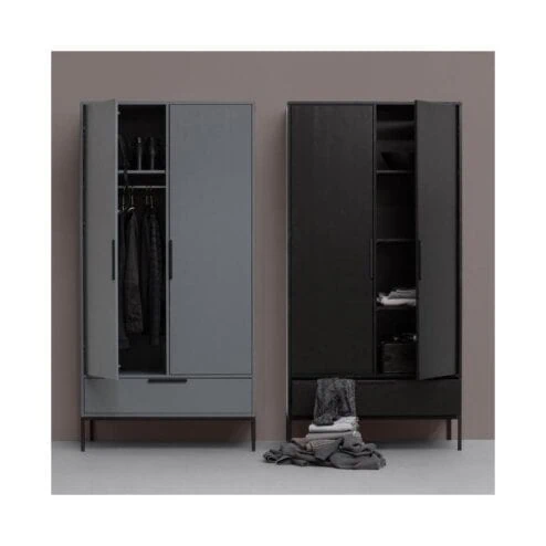 Adam 2-deurs Kledingkast grenen zwart 100cm