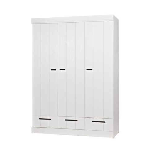 Connect 3-deurs Kledingkast met lade wit